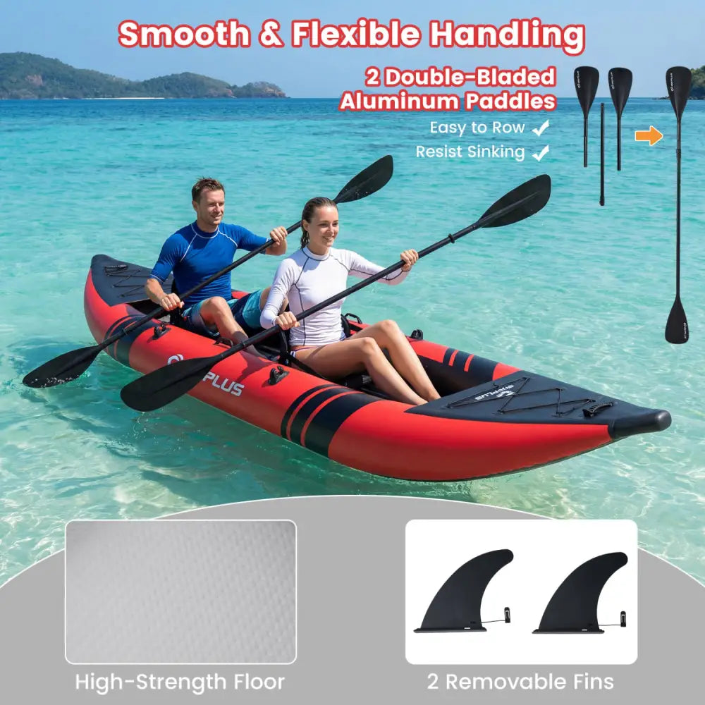 Inflatable 2-person Kayak Set with Aluminium Oars and Repair Kit-Red - Red - Surfing