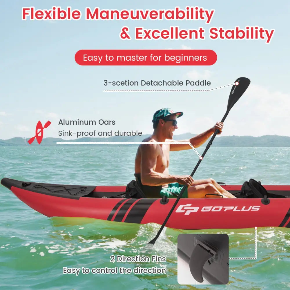 Inflatable 2-person Kayak Set with Aluminium Oars and Repair Kit-Red - Red - Surfing