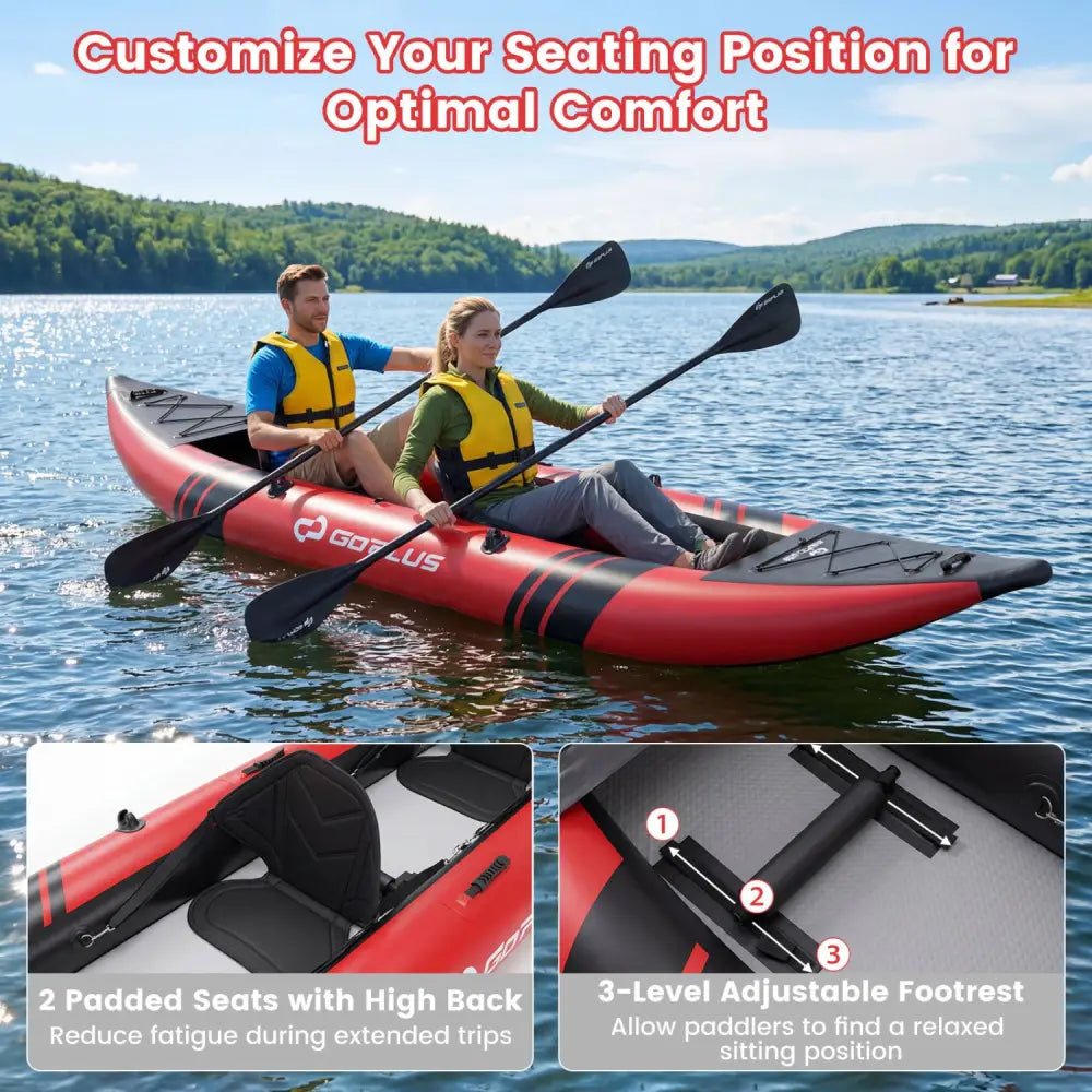 Inflatable 2-person Kayak Set with Aluminium Oars and Repair Kit-Red - Red - Surfing