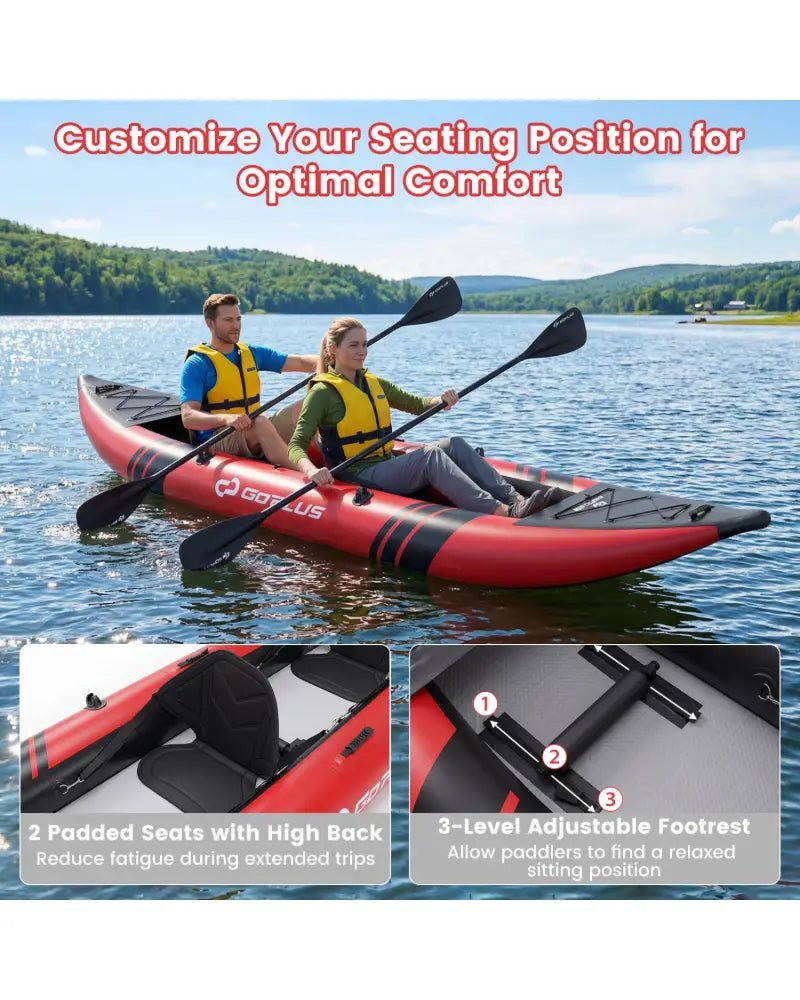 Inflatable 2-person Kayak Set with Aluminium Oars and Repair Kit-Red - Red - Surfing