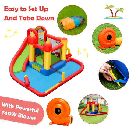 Inflatable Blow Up Water Slide Bounce House with 740W Blower - Inflatable Water Slides