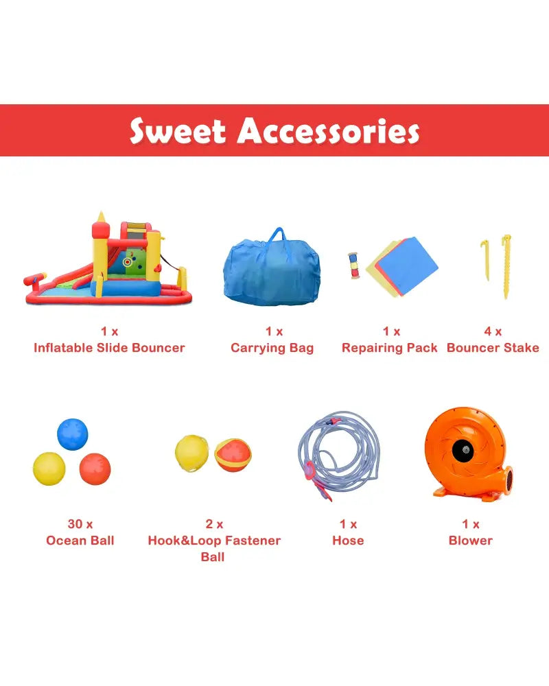 Inflatable Blow Up Water Slide Bounce House with 740W Blower - Inflatable Water Slides
