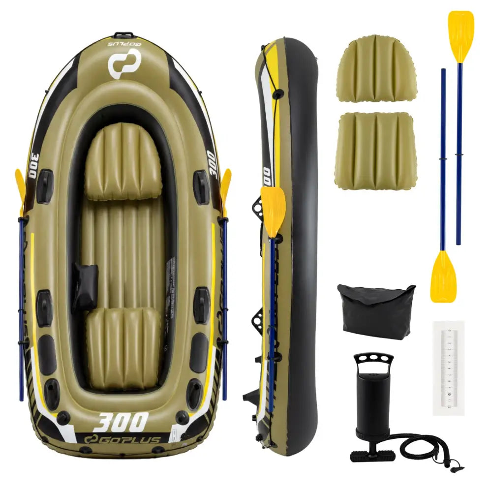Inflatable Boat 3-Person Fishing Raft Set with Oars and Pump-Green - Green - Water Sports