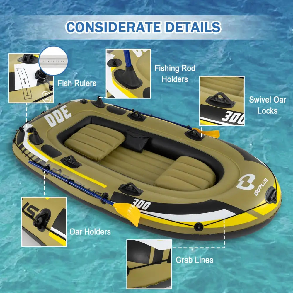 Inflatable Boat 3-Person Fishing Raft Set with Oars and Pump-Green - Green - Water Sports
