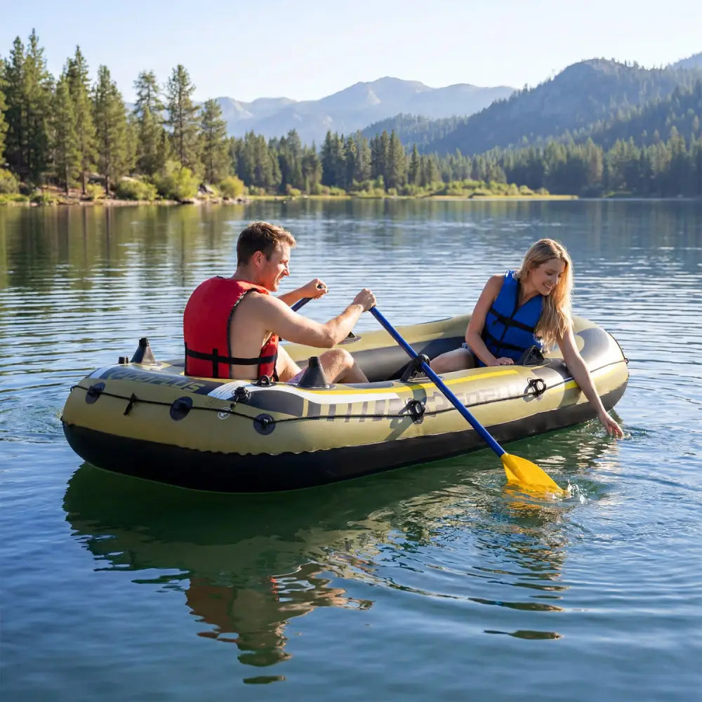 Inflatable Boat 3-Person Fishing Raft Set with Oars and Pump-Green - Green - Water Sports