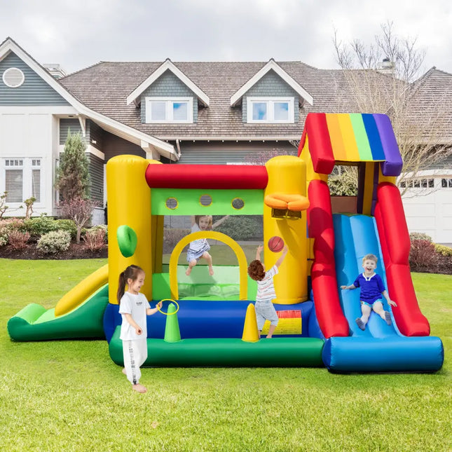 Inflatable Bounce Castle with Double Slides and 735W Blower - Multicolor - Bounce House