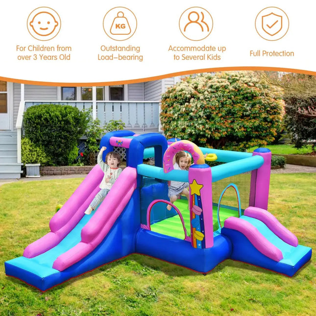 Inflatable Bounce Castle with Dual Slides and Climbing Wall without Blower - Multicolor - Bounce House