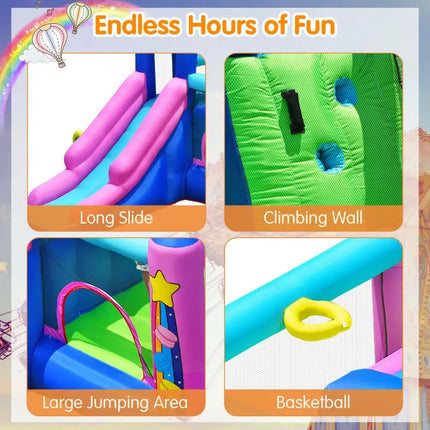 Inflatable Bounce Castle with Dual Slides and Climbing Wall without Blower - Multicolor - Bounce House