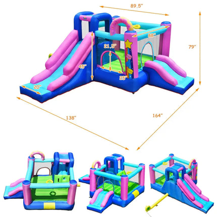 Inflatable Bounce Castle with Dual Slides and Climbing Wall without Blower - Multicolor - Bounce House