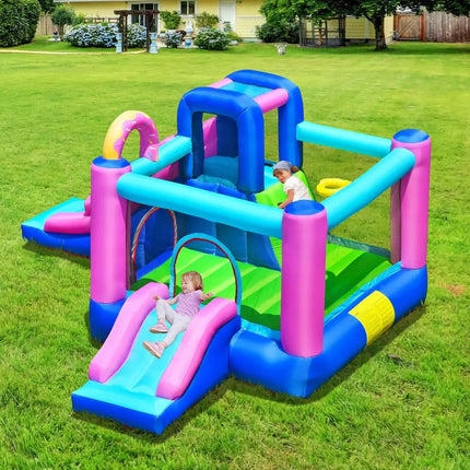 Inflatable Bounce Castle with Dual Slides and Climbing Wall without Blower - Multicolor - Bounce House