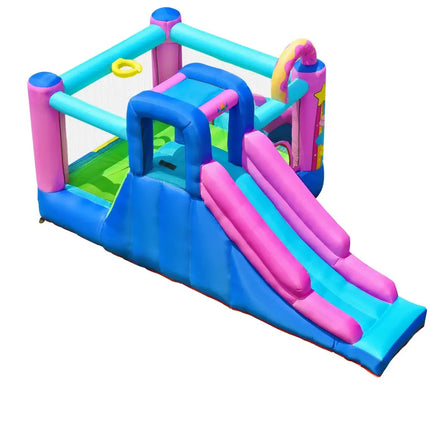 Inflatable Bounce Castle with Dual Slides and Climbing Wall without Blower - Multicolor - Bounce House