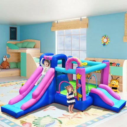 Inflatable Bounce Castle with Dual Slides and Climbing Wall without Blower - Multicolor - Bounce House
