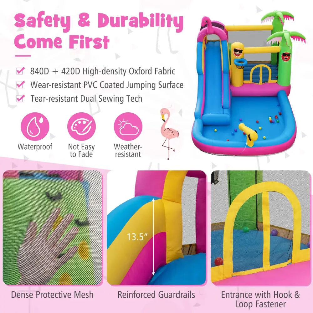 Inflatable Bounce Castle with Long Water Slide and 735W Blower - Multicolor - Inflatable Water Slides