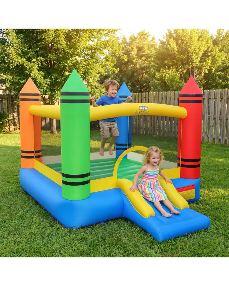 Inflatable Bounce House 2-in-1 Crayon Themed Kids Bouncer with 550W Blower - Bounce House
