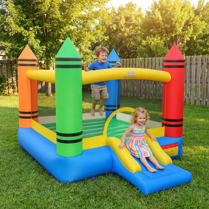 Inflatable Bounce House 2-in-1 Crayon Themed Kids Bouncer with 550W Blower - Bounce House