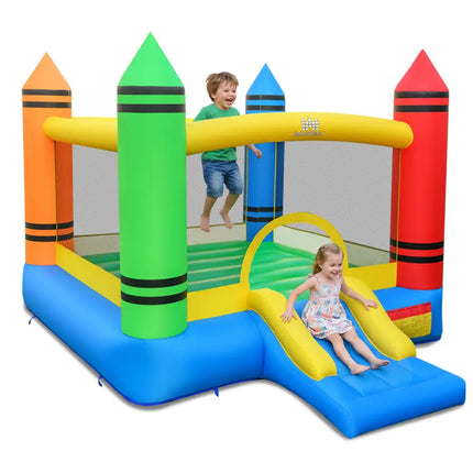 Inflatable Bounce House 2-in-1 Crayon Themed Kids Bouncer with 550W Blower - Bounce House