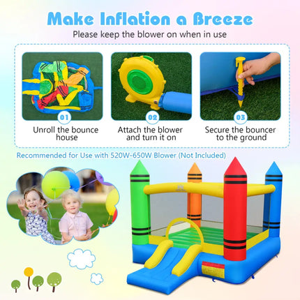 Inflatable Bounce House 2-in-1 Crayon Themed Kids Bouncer with 550W Blower - Bounce House