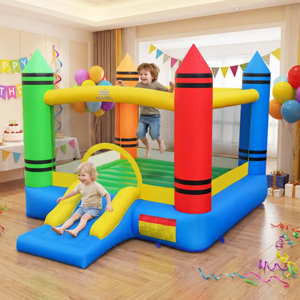 Inflatable Bounce House 2-in-1 Crayon Themed Kids Bouncer with 550W Blower - Bounce House