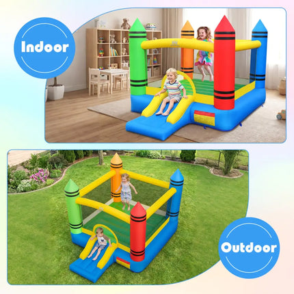 Inflatable Bounce House 2-in-1 Crayon Themed Kids Bouncer with 550W Blower - Bounce House
