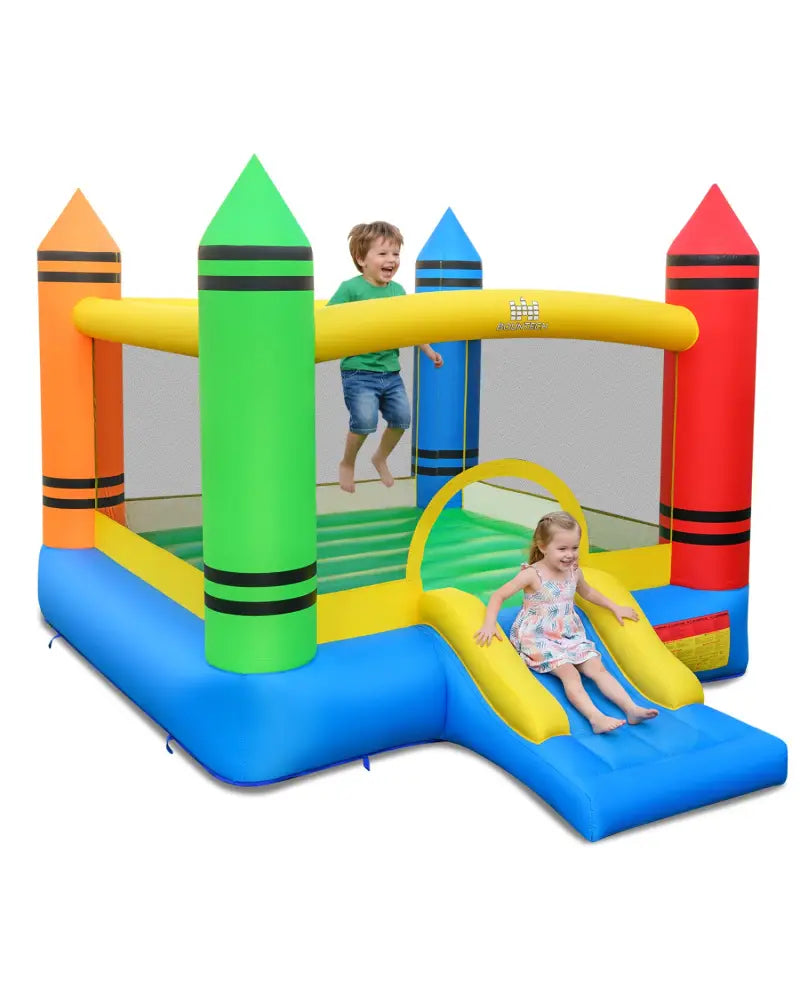 Inflatable Bounce House 2-in-1 Crayon Themed Kids Bouncer with 550W Blower - Bounce House