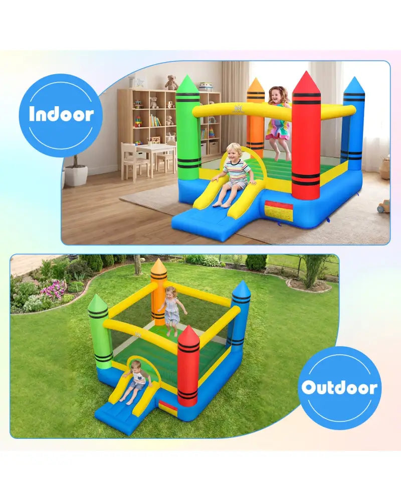 Inflatable Bounce House 2-in-1 Crayon Themed Kids Bouncer with 550W Blower - Bounce House