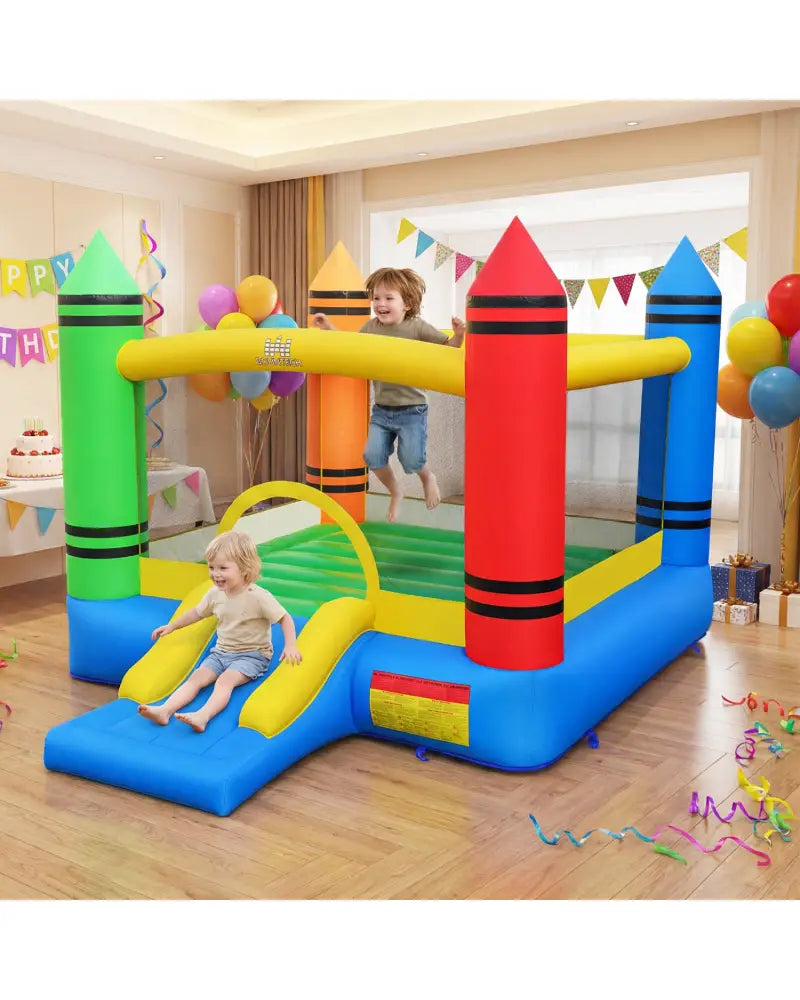 Inflatable Bounce House 2-in-1 Crayon Themed Kids Bouncer with 550W Blower - Bounce House