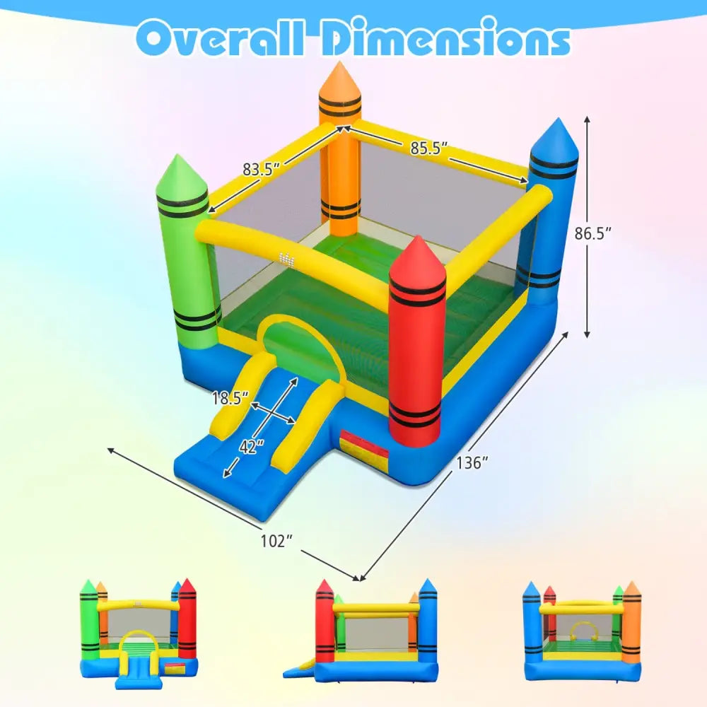 Inflatable Bounce House 2-in-1 Crayon Themed Kids Bouncer with 550W Blower - Bounce House