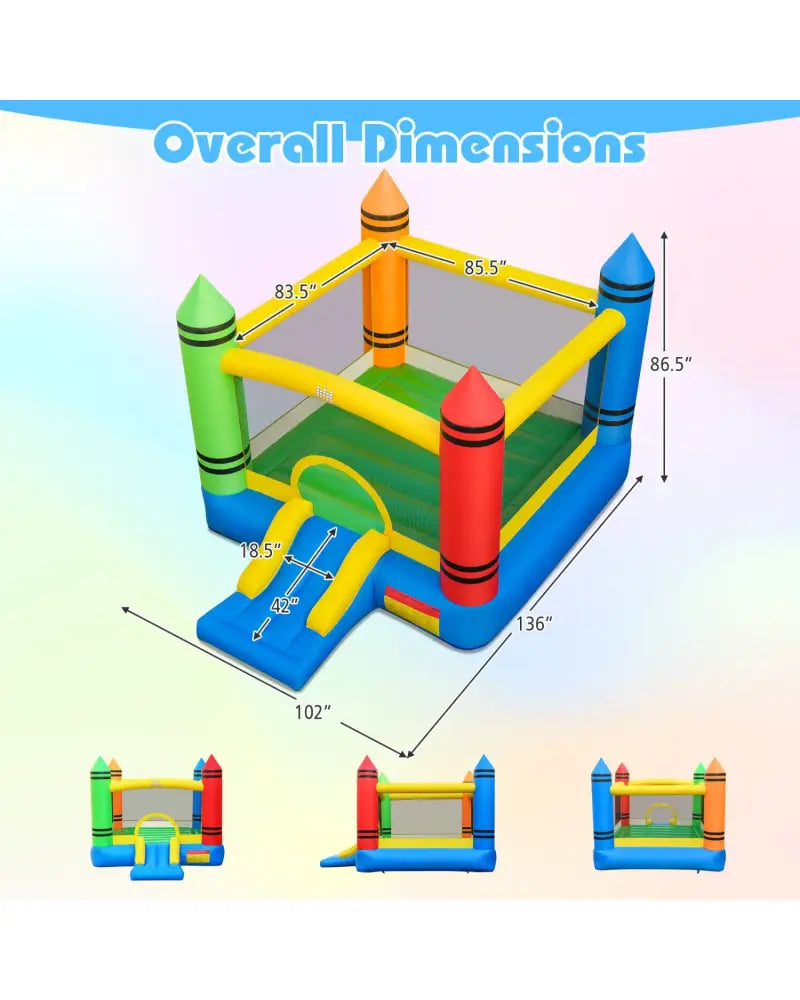 Inflatable Bounce House 2-in-1 Crayon Themed Kids Bouncer with 550W Blower - Bounce House