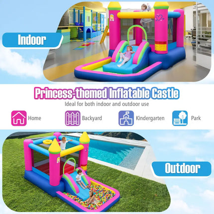 Inflatable Bounce House 4-in-1 Kids Princess-themed Bouncer Blow-up Bouncy Castle with 480 Blower - Multicolor - Bounce