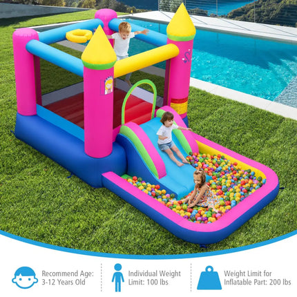Inflatable Bounce House 4-in-1 Kids Princess-themed Bouncer Blow-up Bouncy Castle with 480 Blower - Multicolor - Bounce