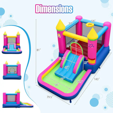 Inflatable Bounce House 4-in-1 Kids Princess-themed Bouncer Blow-up Bouncy Castle with 480 Blower - Multicolor - Bounce