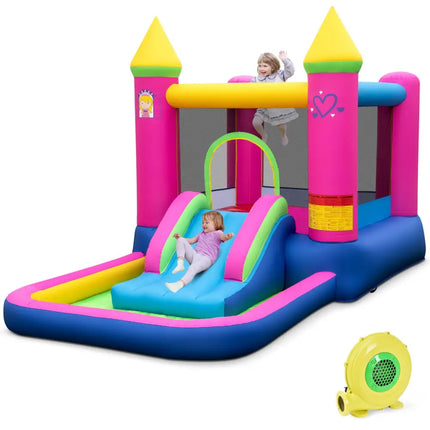 Inflatable Bounce House 4-in-1 Kids Princess-themed Bouncer Blow-up Bouncy Castle with 480 Blower - Multicolor - Bounce