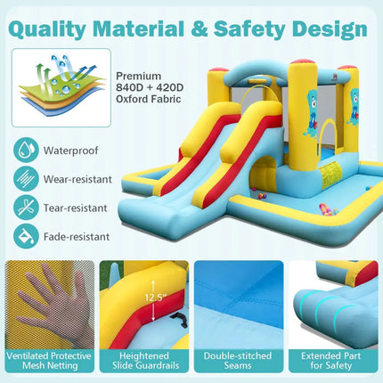 Inflatable Bounce House 7-in-1 Bouncy Castle with Slide and Tunnel without Blower - Multicolor - Bounce House