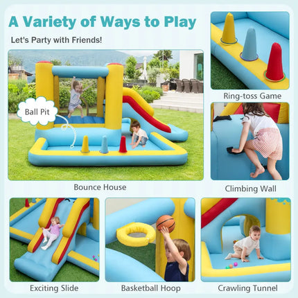Inflatable Bounce House 7-in-1 Bouncy Castle with Slide and Tunnel without Blower - Multicolor - Bounce House