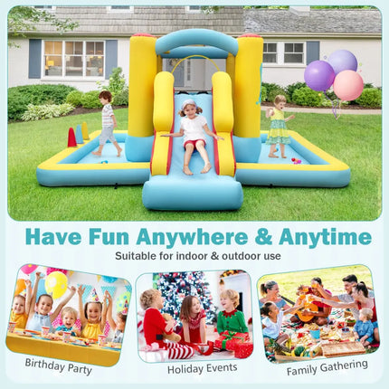 Inflatable Bounce House 7-in-1 Bouncy Castle with Slide and Tunnel without Blower - Multicolor - Bounce House