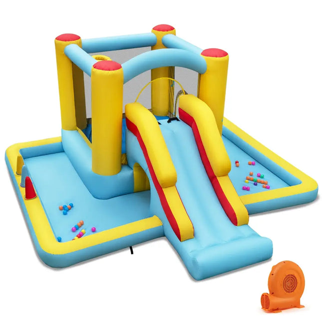 Inflatable Bounce House 7-in-1 Bouncy Castle with Slide and Tunnel with 550W Blower - Multicolor - Bounce House