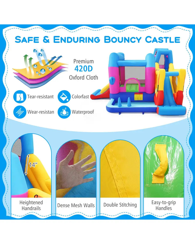 Inflatable Bounce House 8-in-1 Excavator Themed Kids Bouncer with 750W Blower - Inflatable Water Slides