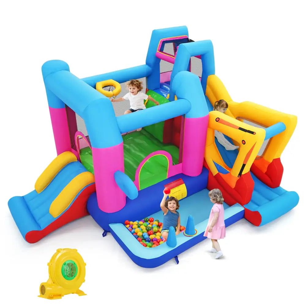 Inflatable Bounce House 8-in-1 Excavator Themed Kids Bouncer with 780W Blower - Inflatable Water Slides