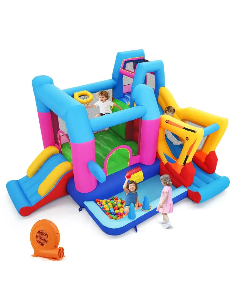Inflatable Bounce House 8-in-1 Excavator Themed Kids Bouncer with 750W Blower - Inflatable Water Slides