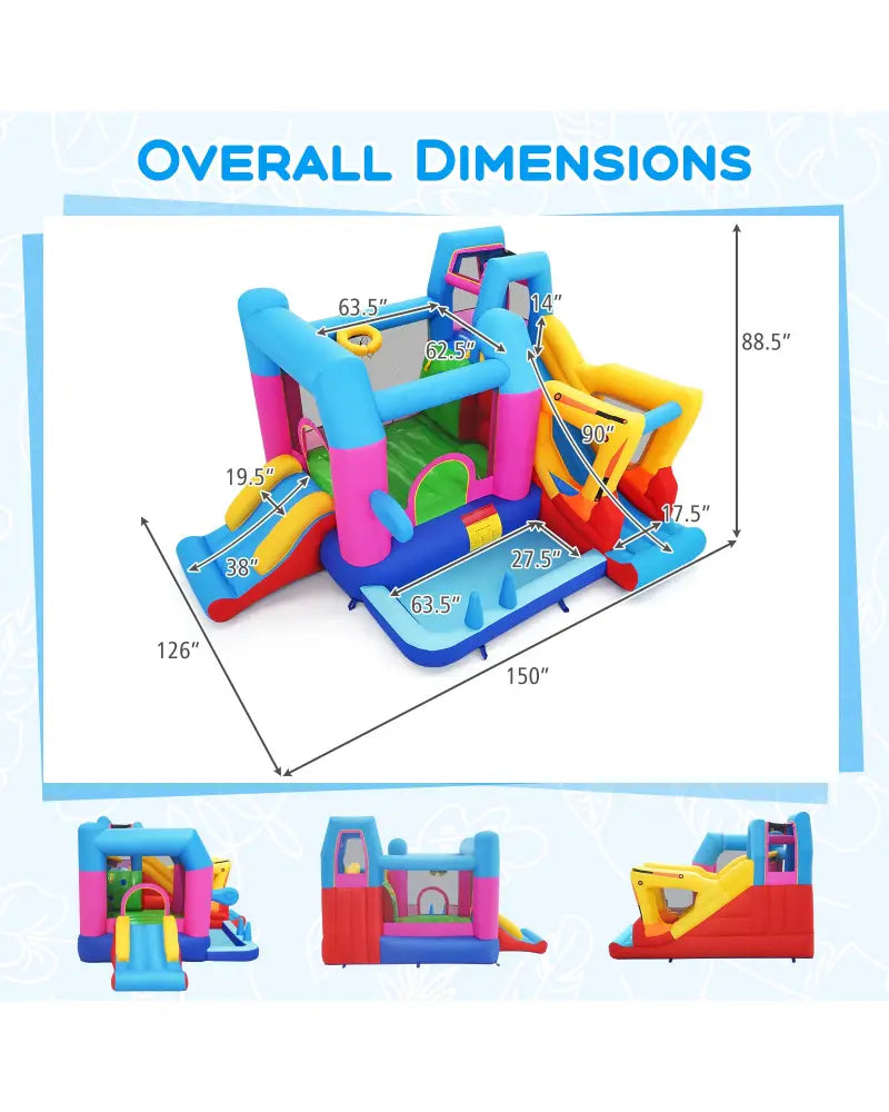 Inflatable Bounce House 8-in-1 Excavator Themed Kids Bouncer with 750W Blower - Inflatable Water Slides