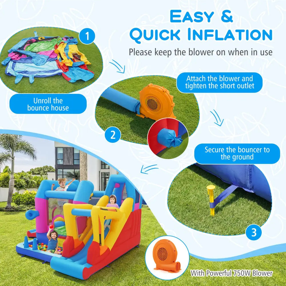 Inflatable Bounce House 8-in-1 Excavator Themed Kids Bouncer with 750W Blower - Inflatable Water Slides