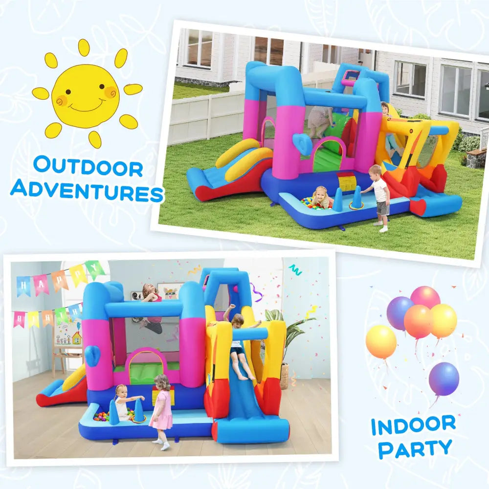 Inflatable Bounce House 8-in-1 Excavator Themed Kids Bouncer with 750W Blower - Inflatable Water Slides