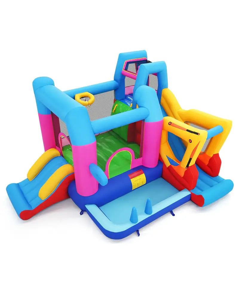 Inflatable Bounce House 8-in-1 Excavator Themed Kids Bouncer with 750W Blower - Inflatable Water Slides