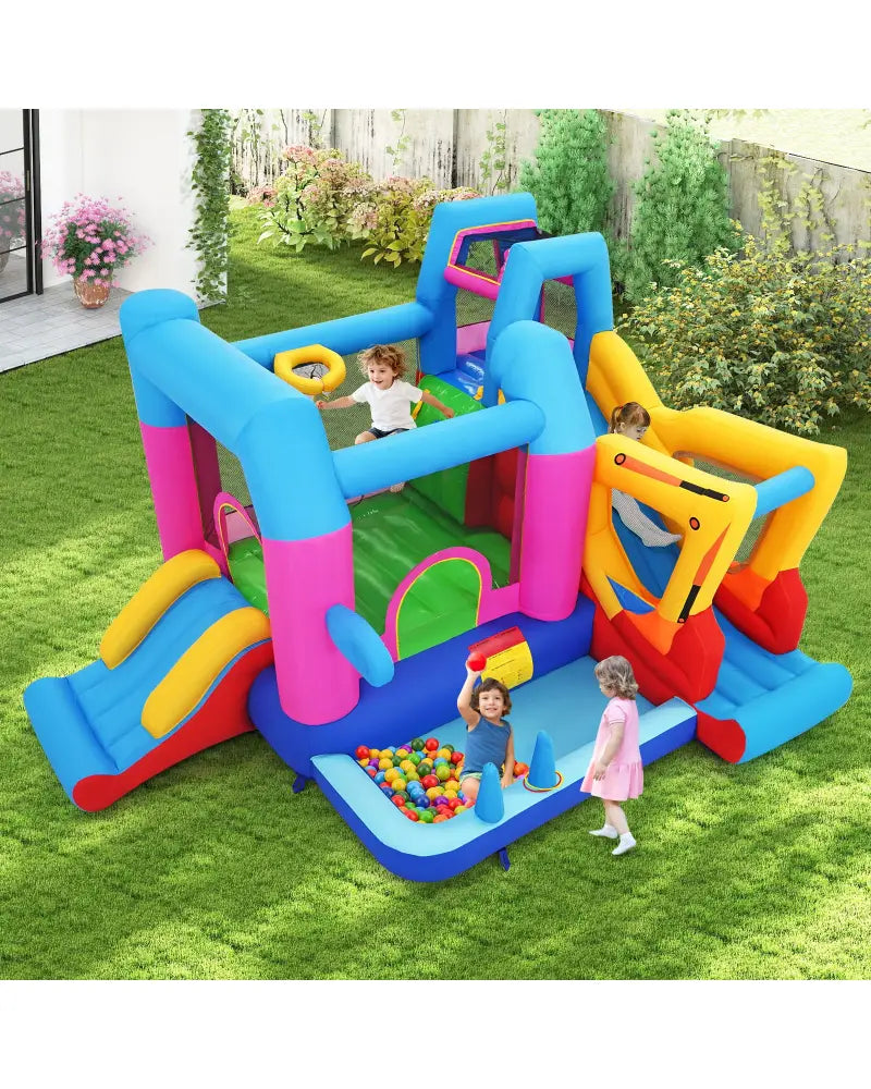 Inflatable Bounce House 8-in-1 Excavator Themed Kids Bouncer with 750W Blower - Inflatable Water Slides