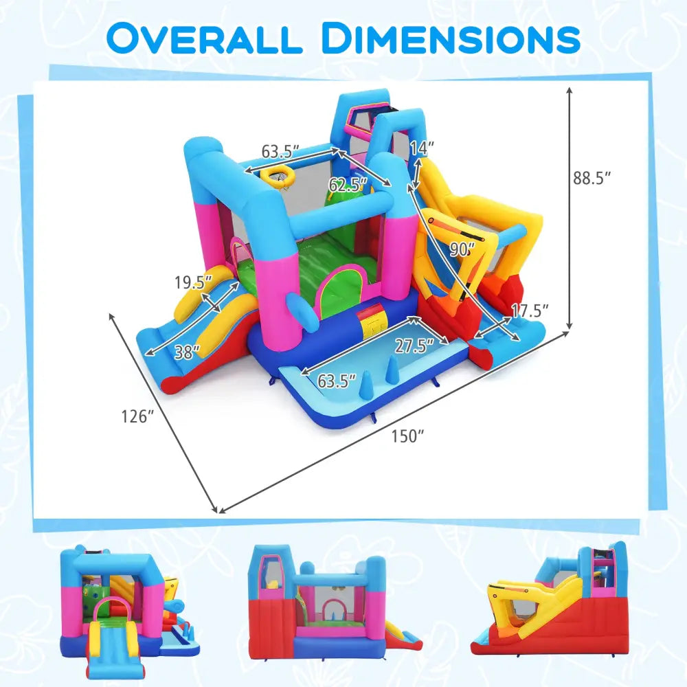 Inflatable Bounce House 8-in-1 Excavator Themed Kids Bouncer with 750W Blower - Inflatable Water Slides
