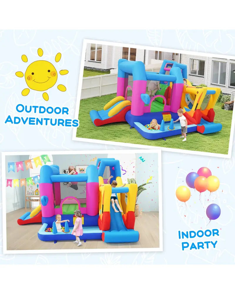 Inflatable Bounce House 8-in-1 Excavator Themed Kids Bouncer with 750W Blower - Inflatable Water Slides