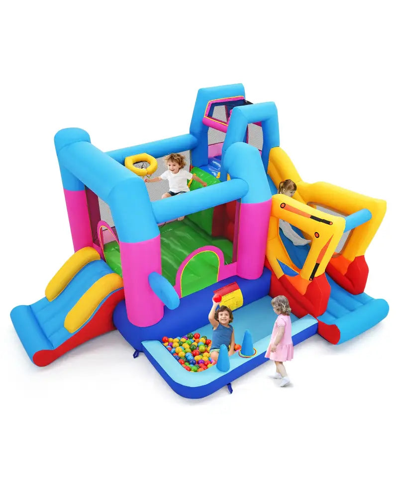 Inflatable Bounce House 8-in-1 Excavator Themed Kids Bouncer with 750W Blower - Inflatable Water Slides