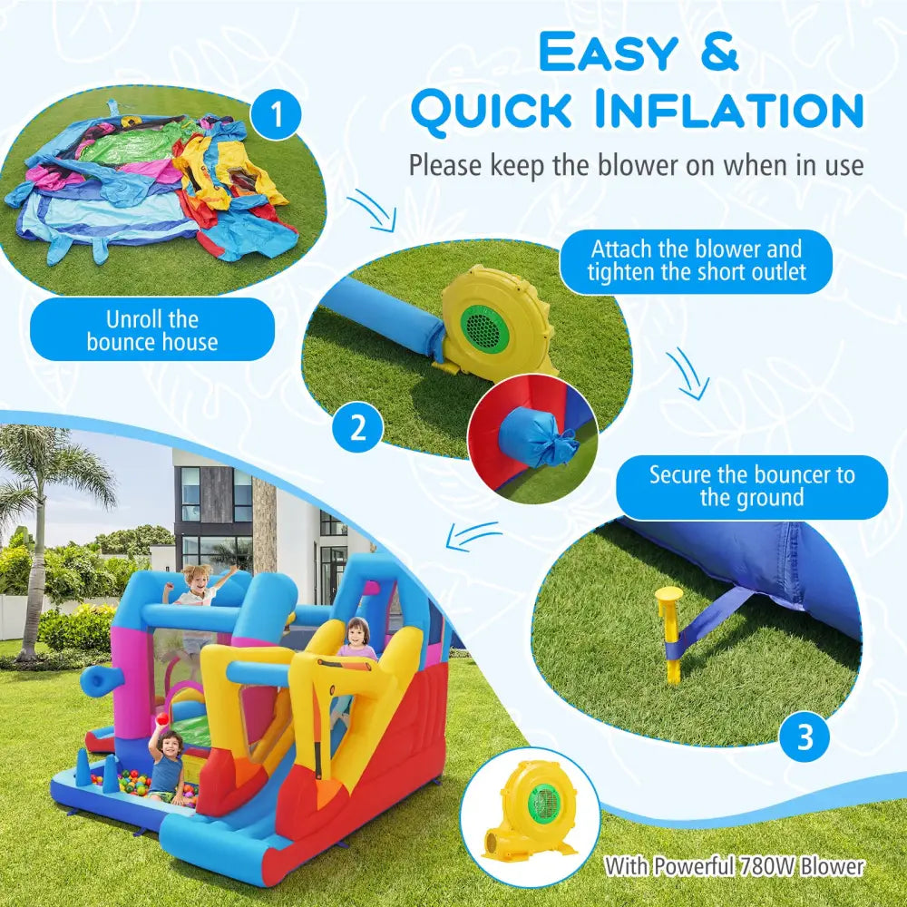 Inflatable Bounce House 8-in-1 Excavator Themed Kids Bouncer with 780W Blower - Inflatable Water Slides