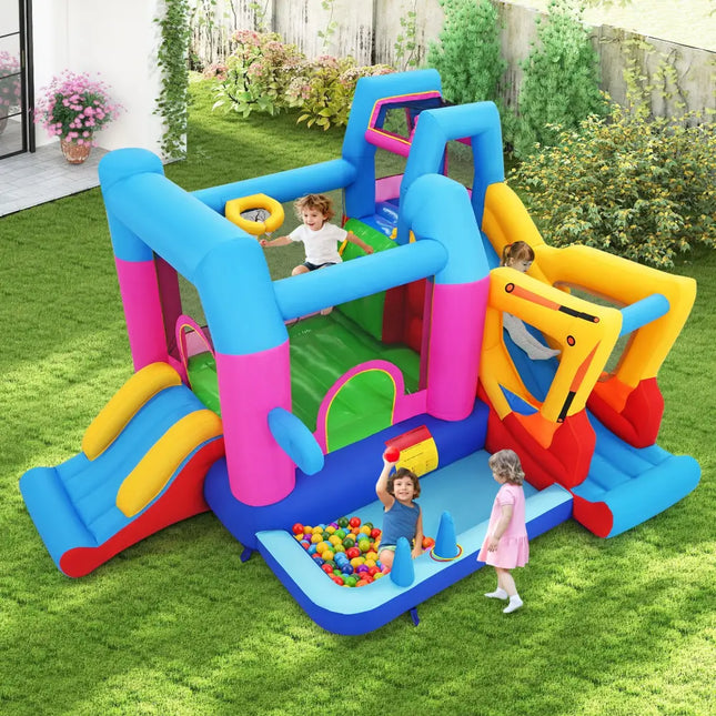 Inflatable Bounce House 8-in-1 Excavator Themed Kids Bouncer with 780W Blower - Inflatable Water Slides