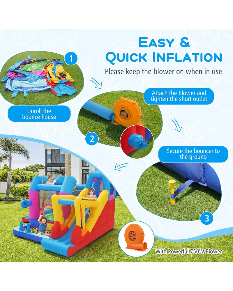 Inflatable Bounce House 8-in-1 Excavator Themed Kids Bouncer with 750W Blower - Inflatable Water Slides